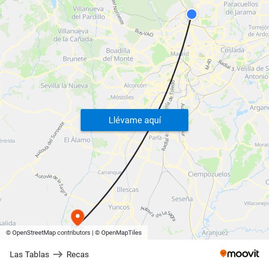 Las Tablas to Recas map