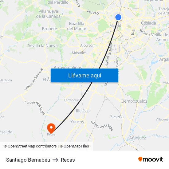 Santiago Bernabéu to Recas map