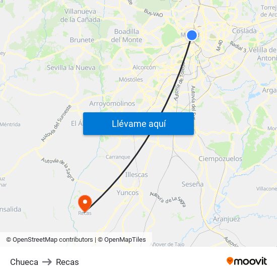 Chueca to Recas map
