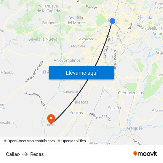 Callao to Recas map