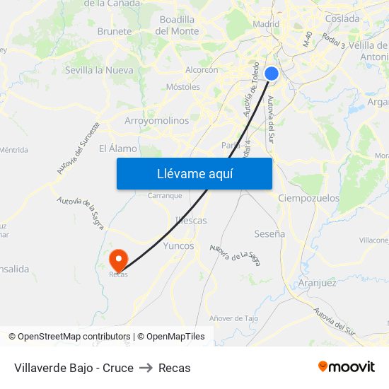 Villaverde Bajo - Cruce to Recas map