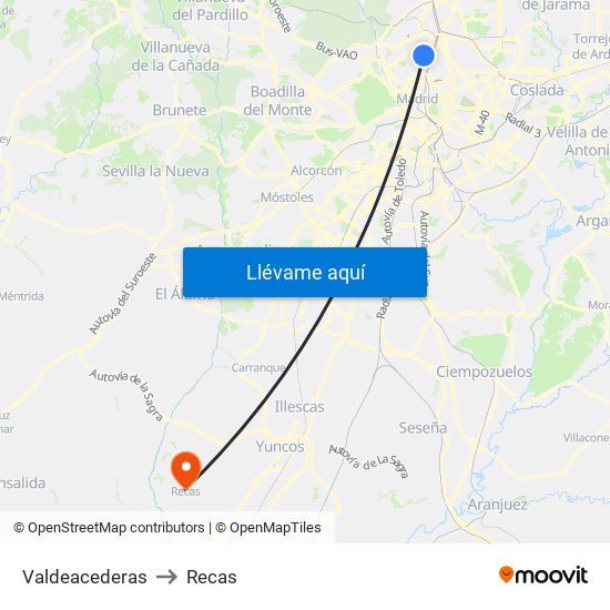 Valdeacederas to Recas map