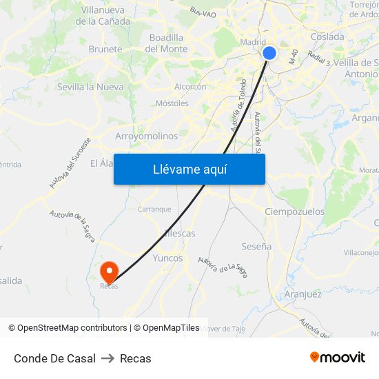 Conde De Casal to Recas map