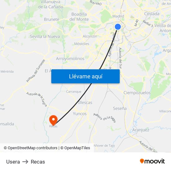 Usera to Recas map