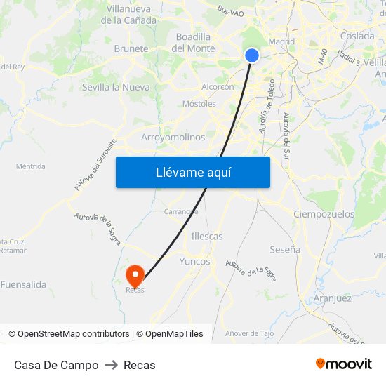 Casa De Campo to Recas map