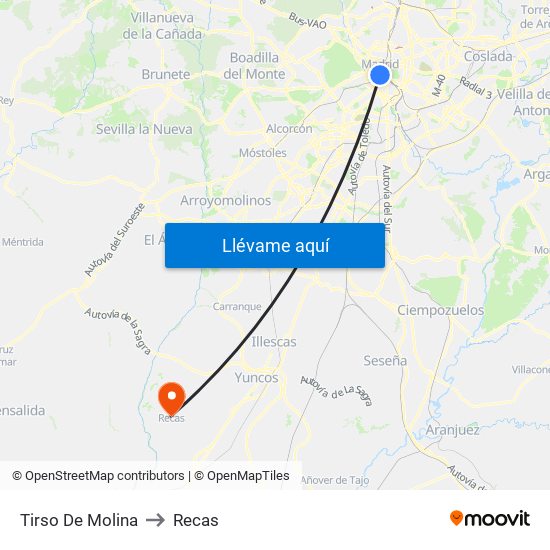 Tirso De Molina to Recas map