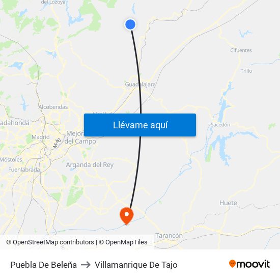 Puebla De Beleña to Villamanrique De Tajo map
