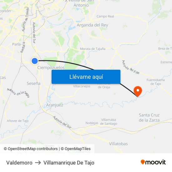 Valdemoro to Villamanrique De Tajo map