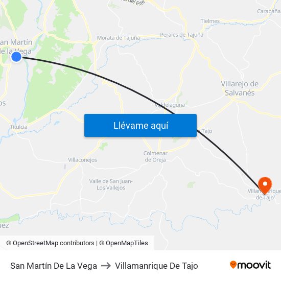 San Martín De La Vega to Villamanrique De Tajo map
