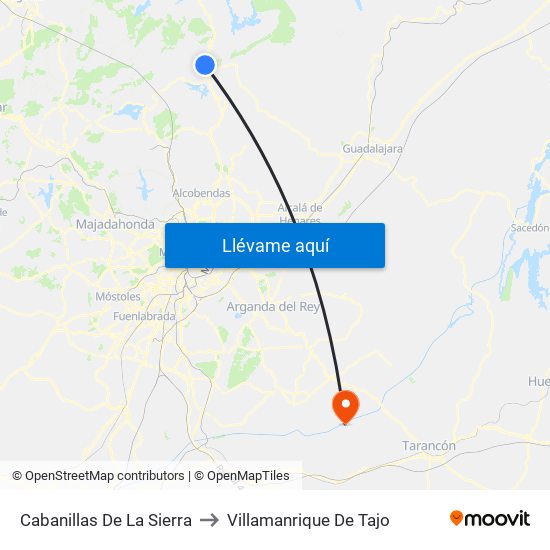 Cabanillas De La Sierra to Villamanrique De Tajo map