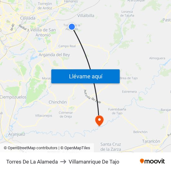 Torres De La Alameda to Villamanrique De Tajo map
