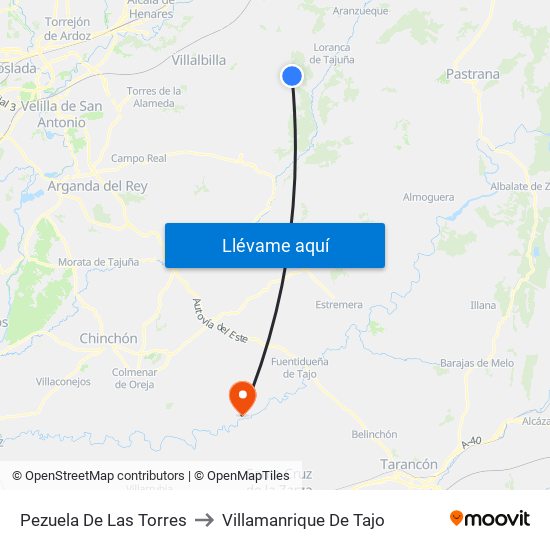 Pezuela De Las Torres to Villamanrique De Tajo map