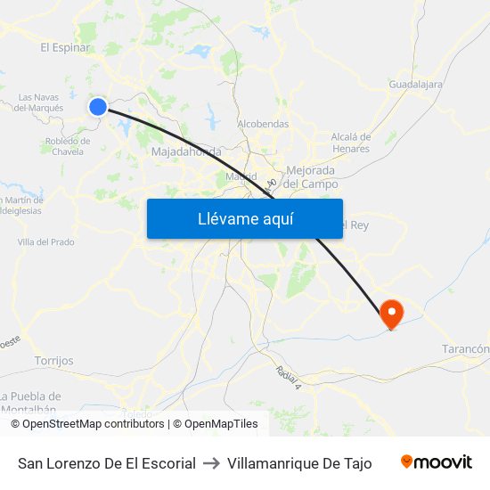 San Lorenzo De El Escorial to Villamanrique De Tajo map