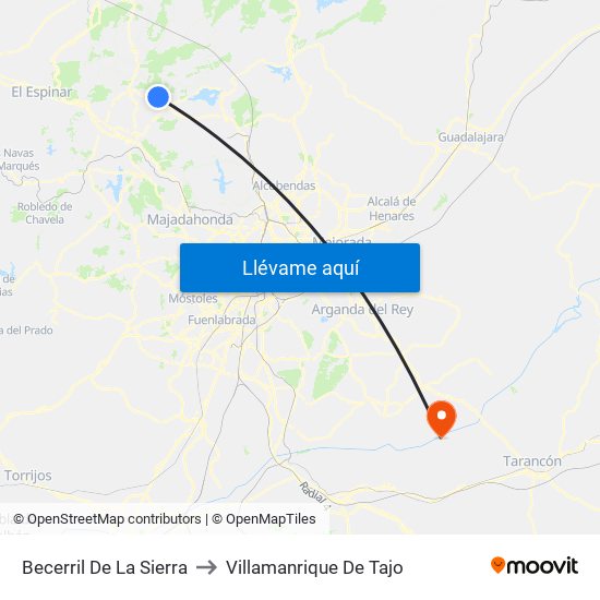Becerril De La Sierra to Villamanrique De Tajo map