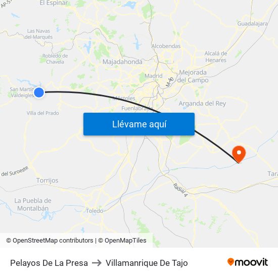 Pelayos De La Presa to Villamanrique De Tajo map