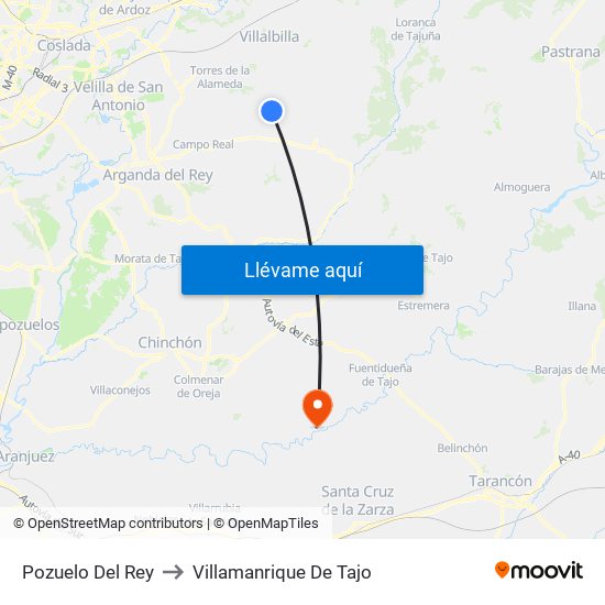 Pozuelo Del Rey to Villamanrique De Tajo map