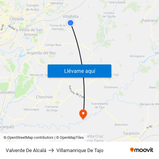 Valverde De Alcalá to Villamanrique De Tajo map