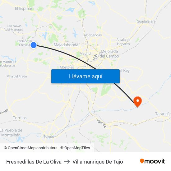 Fresnedillas De La Oliva to Villamanrique De Tajo map
