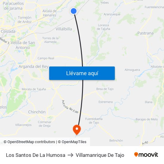 Los Santos De La Humosa to Villamanrique De Tajo map