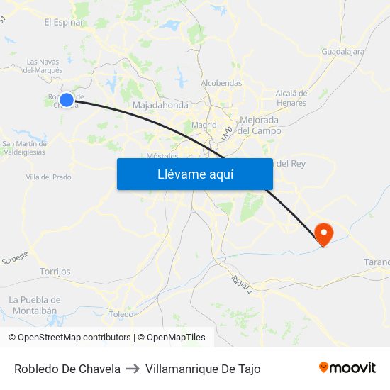 Robledo De Chavela to Villamanrique De Tajo map