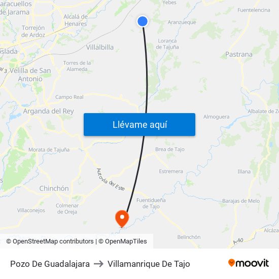 Pozo De Guadalajara to Villamanrique De Tajo map