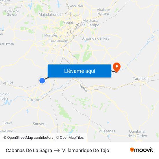 Cabañas De La Sagra to Villamanrique De Tajo map