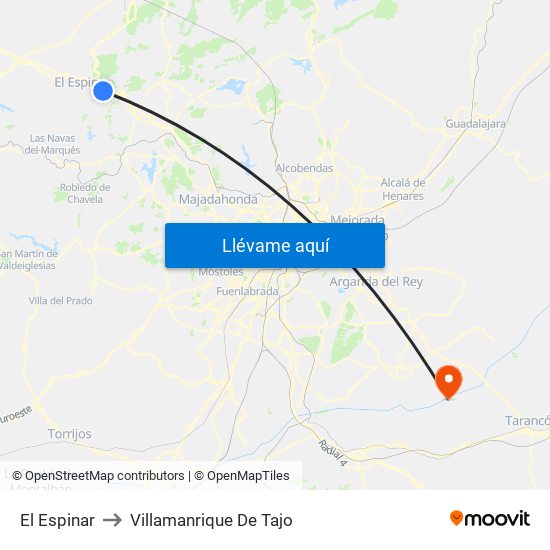 El Espinar to Villamanrique De Tajo map