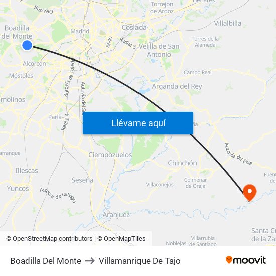Boadilla Del Monte to Villamanrique De Tajo map