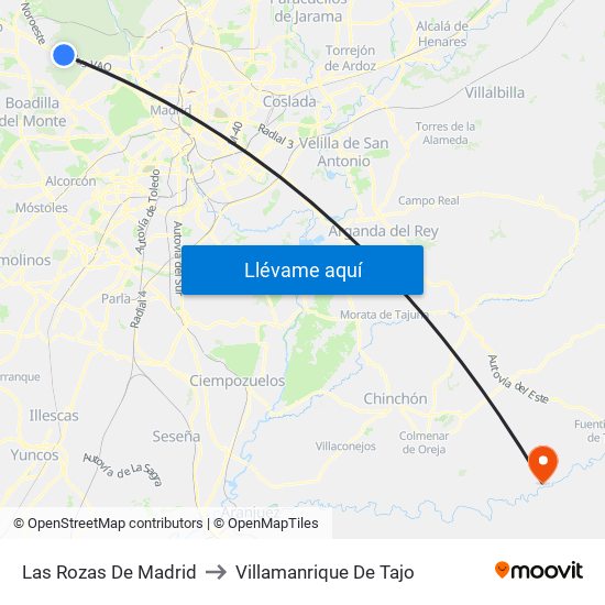Las Rozas De Madrid to Villamanrique De Tajo map