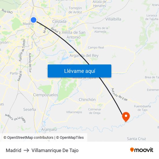 Madrid to Villamanrique De Tajo map