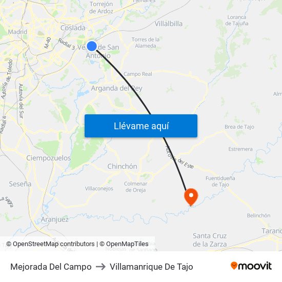 Mejorada Del Campo to Villamanrique De Tajo map
