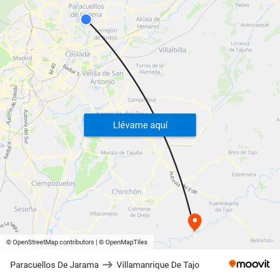 Paracuellos De Jarama to Villamanrique De Tajo map