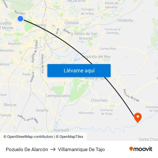 Pozuelo De Alarcón to Villamanrique De Tajo map