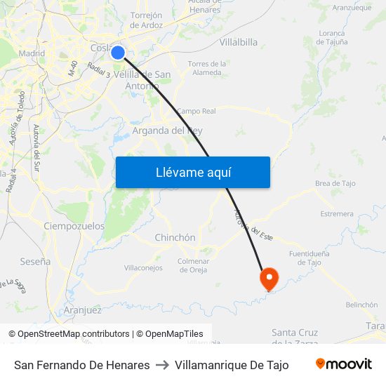 San Fernando De Henares to Villamanrique De Tajo map