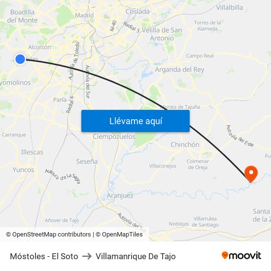 Móstoles - El Soto to Villamanrique De Tajo map
