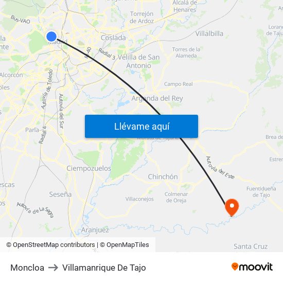 Moncloa to Villamanrique De Tajo map
