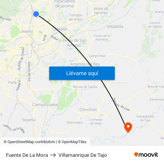 Fuente De La Mora to Villamanrique De Tajo map