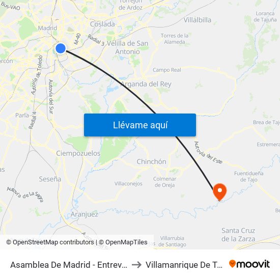 Asamblea De Madrid - Entrevías to Villamanrique De Tajo map