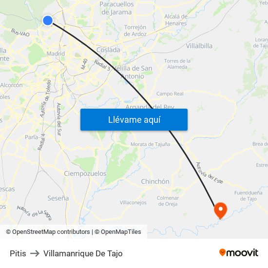 Pitis to Villamanrique De Tajo map