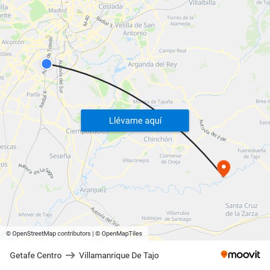 Getafe Centro to Villamanrique De Tajo map