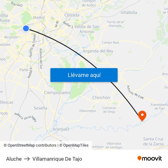 Aluche to Villamanrique De Tajo map