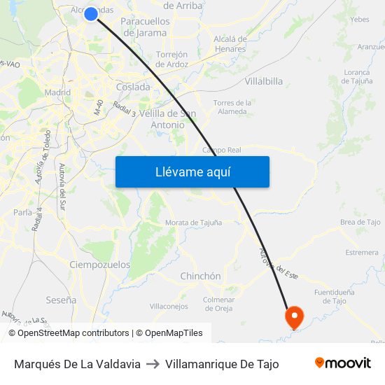 Marqués De La Valdavia to Villamanrique De Tajo map