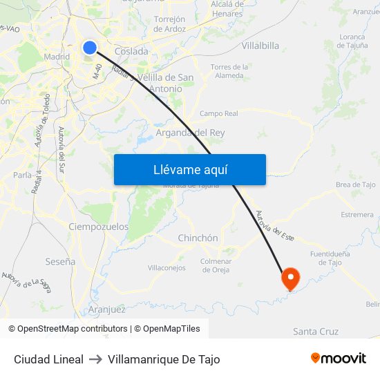 Ciudad Lineal to Villamanrique De Tajo map