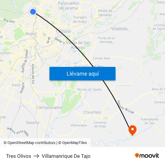 Tres Olivos to Villamanrique De Tajo map