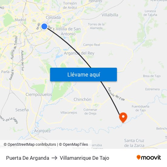 Puerta De Arganda to Villamanrique De Tajo map