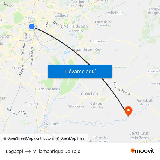 Legazpi to Villamanrique De Tajo map