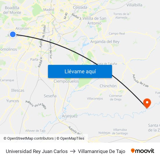Universidad Rey Juan Carlos to Villamanrique De Tajo map