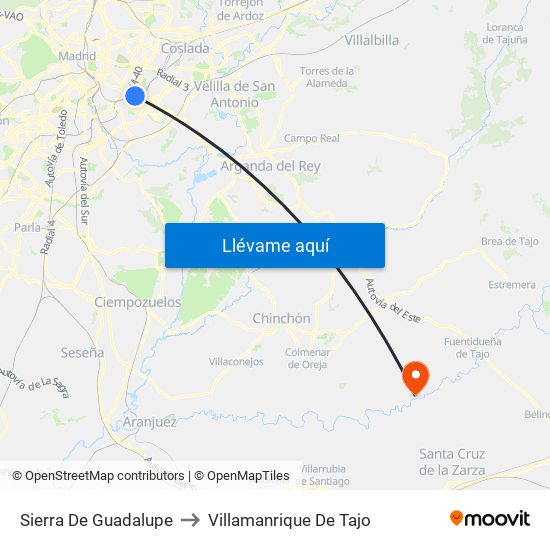 Sierra De Guadalupe to Villamanrique De Tajo map