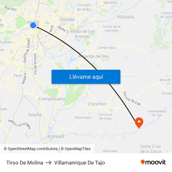 Tirso De Molina to Villamanrique De Tajo map