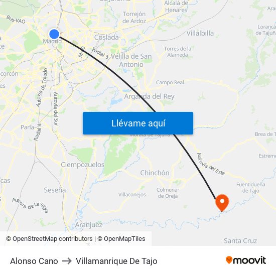 Alonso Cano to Villamanrique De Tajo map